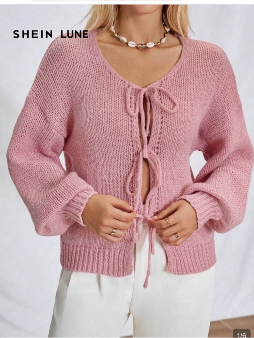 3 for $14 shein Pink Tie-Front Knit Sweater size xs